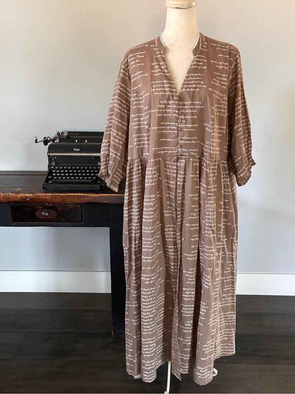 April Cornell Notebook Print Front-Split Maxi Duster Dress - Size XXL